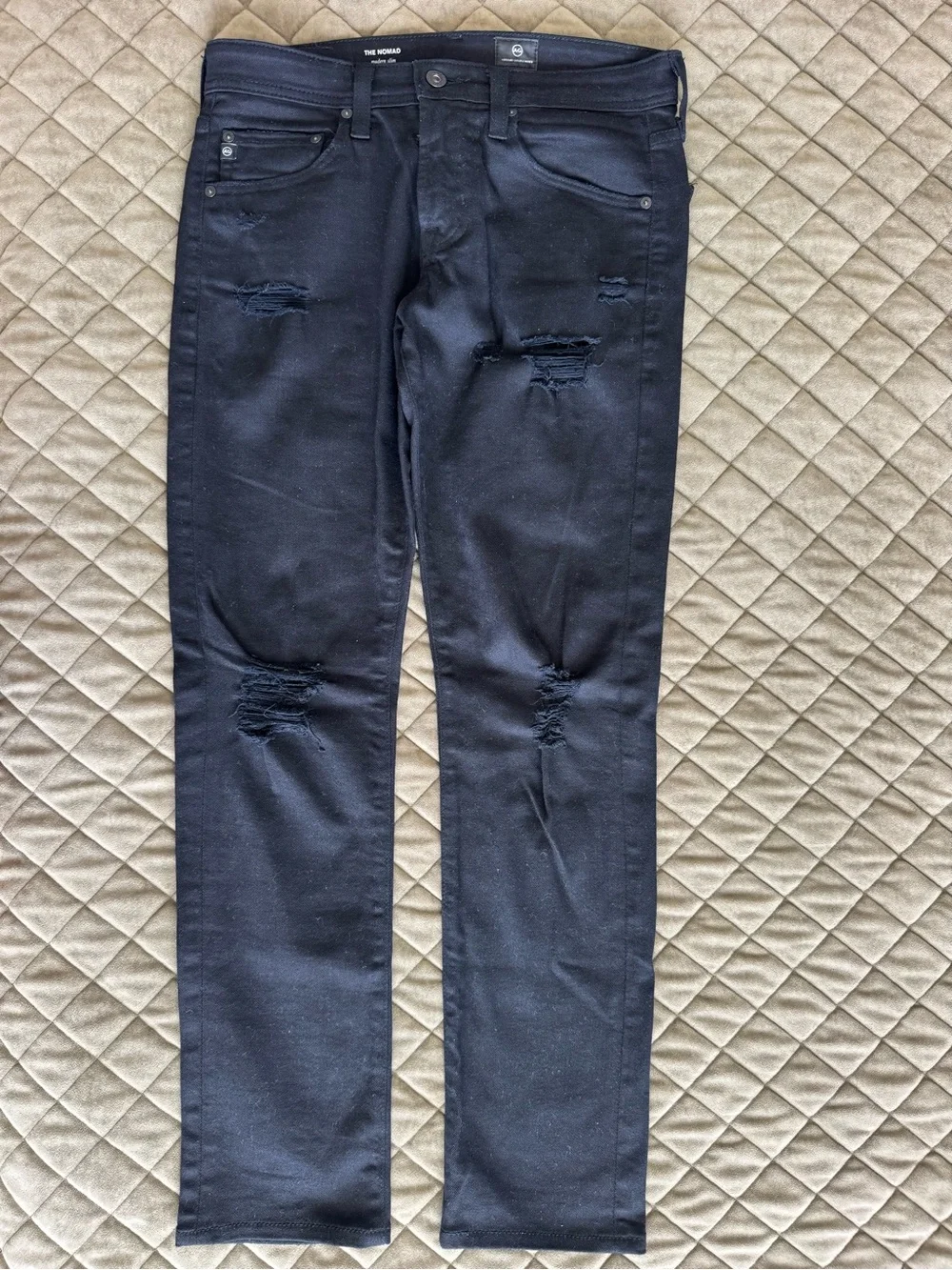 AG Adriano Goldschmied The Nomad Modern Slim Distressed Black Jeans 29x34